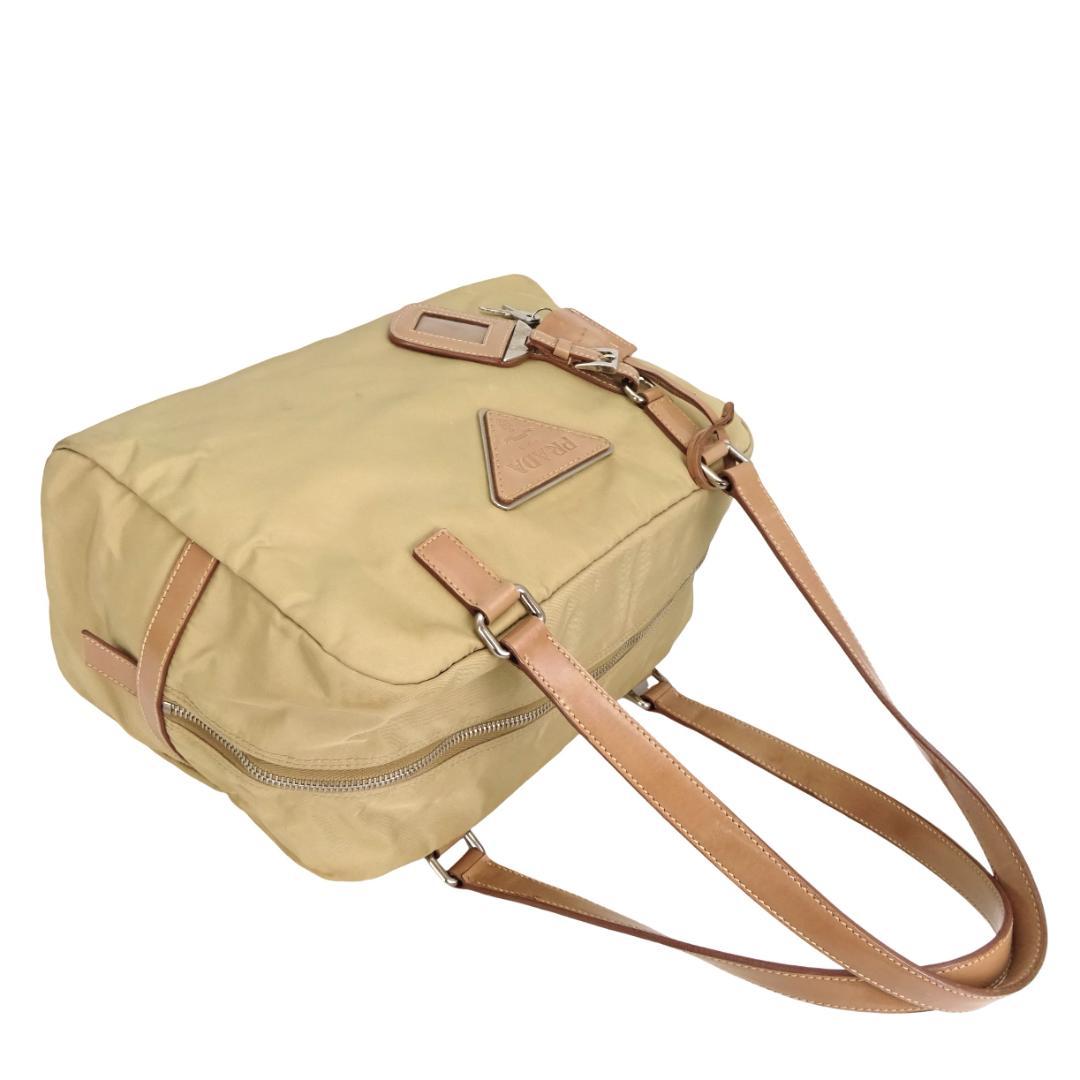 本物良品■プラダ■ショッピング/ベージュ/キャメルレザー/ショルダートートバッグ