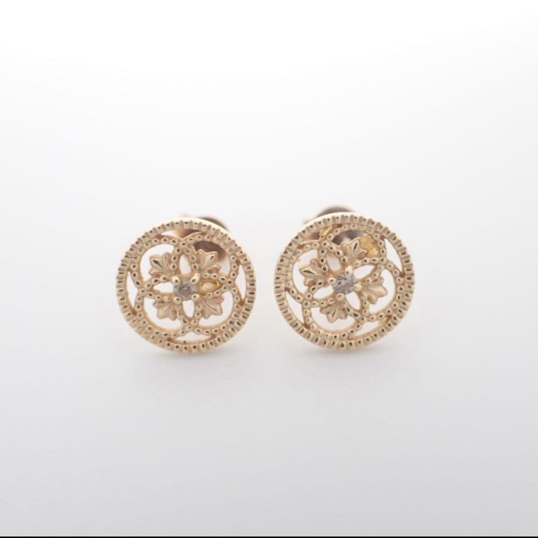 agete K18 K14 ダイヤモンド ピアス 透かし