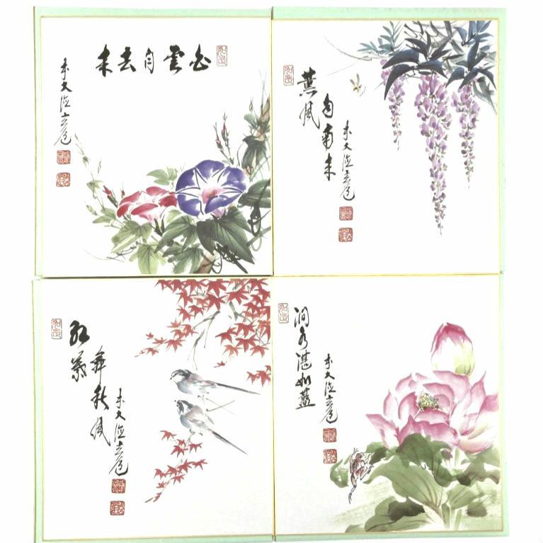 禅画 花鳥図 二十四節気  前大徳玄道 色紙画  全24枚 掛け軸付付き