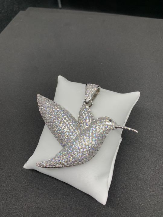 超BIGサイズ！ ハチドリ 鳥 ハミングバード シルバー ブリンブリンネックレス