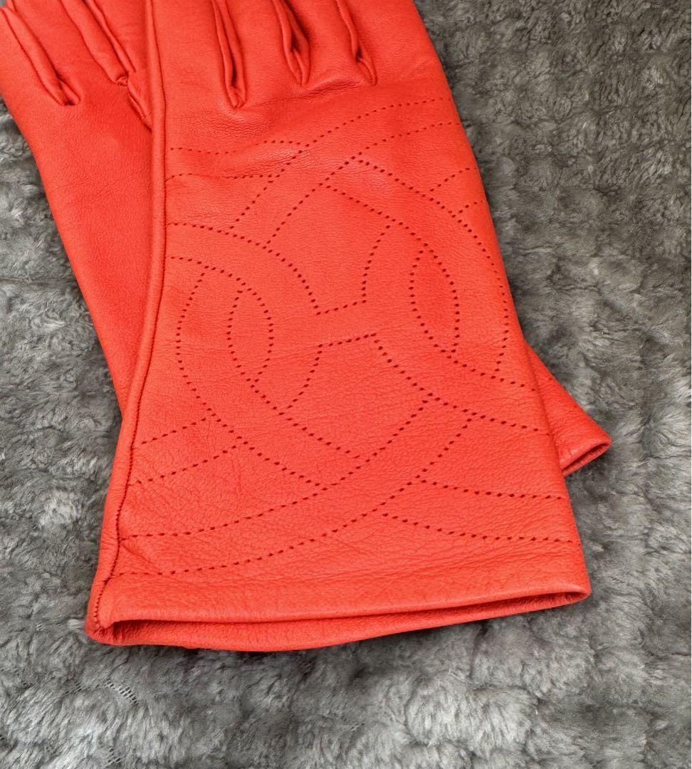 HERMES エルメス 手袋 グローブ オレンジ系 7サイズ 画像5