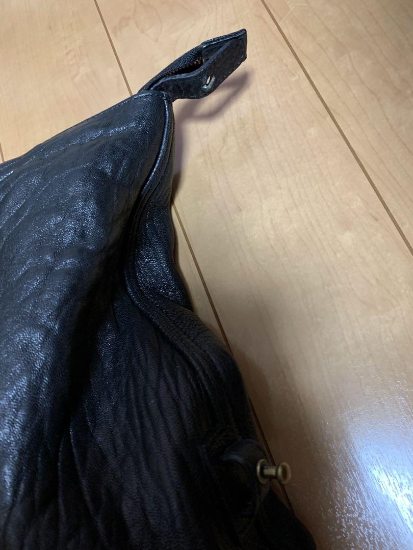 YSL風　ブラックレザー ハンドバッグ　ボストンバッグ
