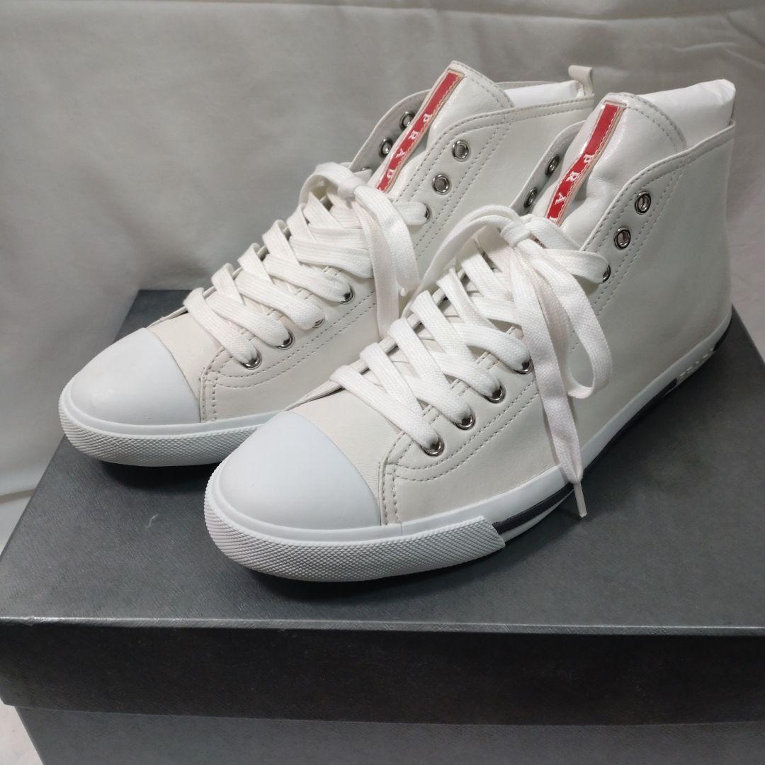 PRADA プラダ　ホワイト ハイカットスニーカー レザー