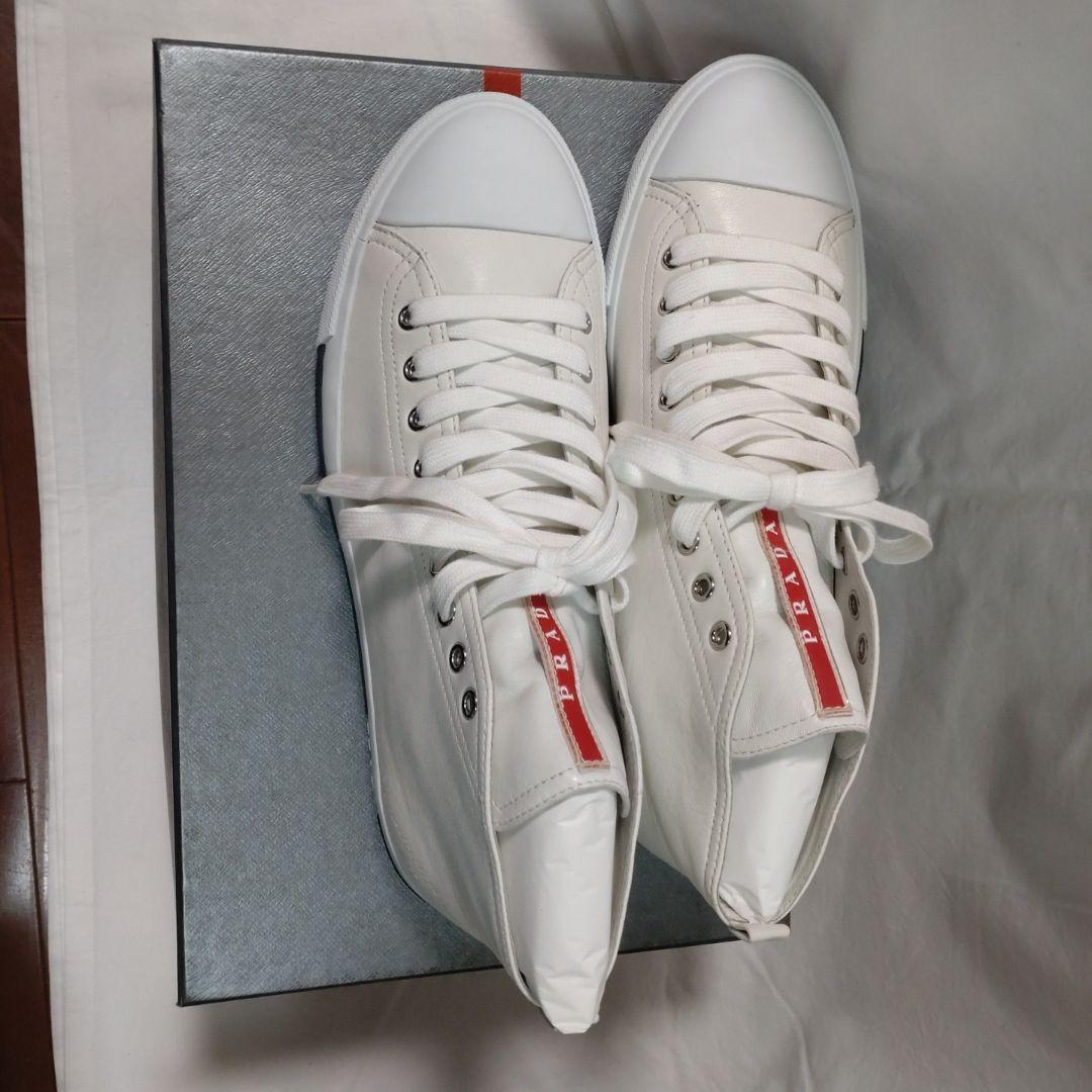 PRADA プラダ　ホワイト ハイカットスニーカー レザー