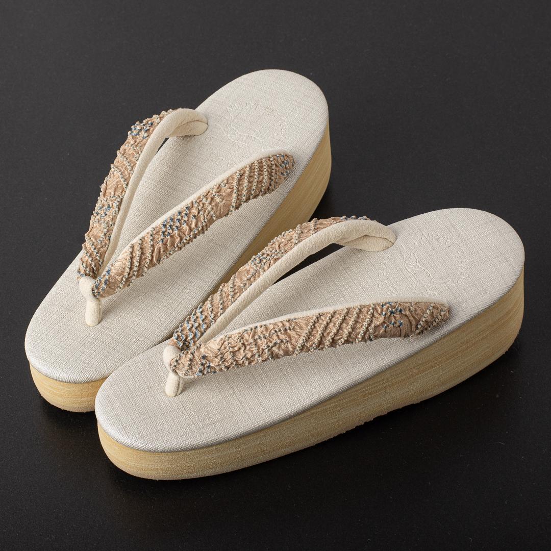 ≪菱屋カレンブロッソ×正絹絞り生地鼻緒≫ カフェ草履 S寸 no.3239