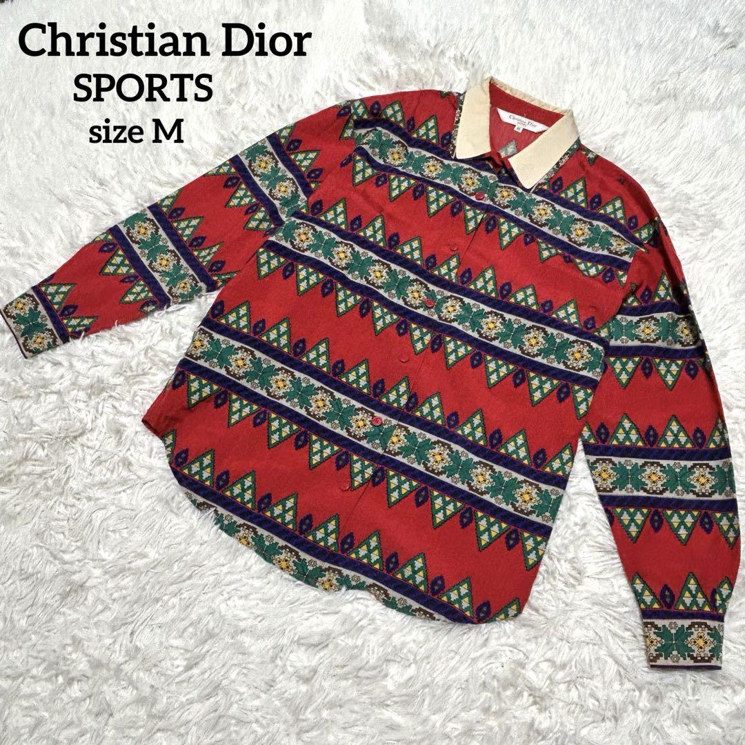 【美品】クリスチャンディオール　長袖シルクシャツ　Dior総柄　Mサイズ 美品】クリスチャンディオール 長袖シルクシャツ Dior総柄 M