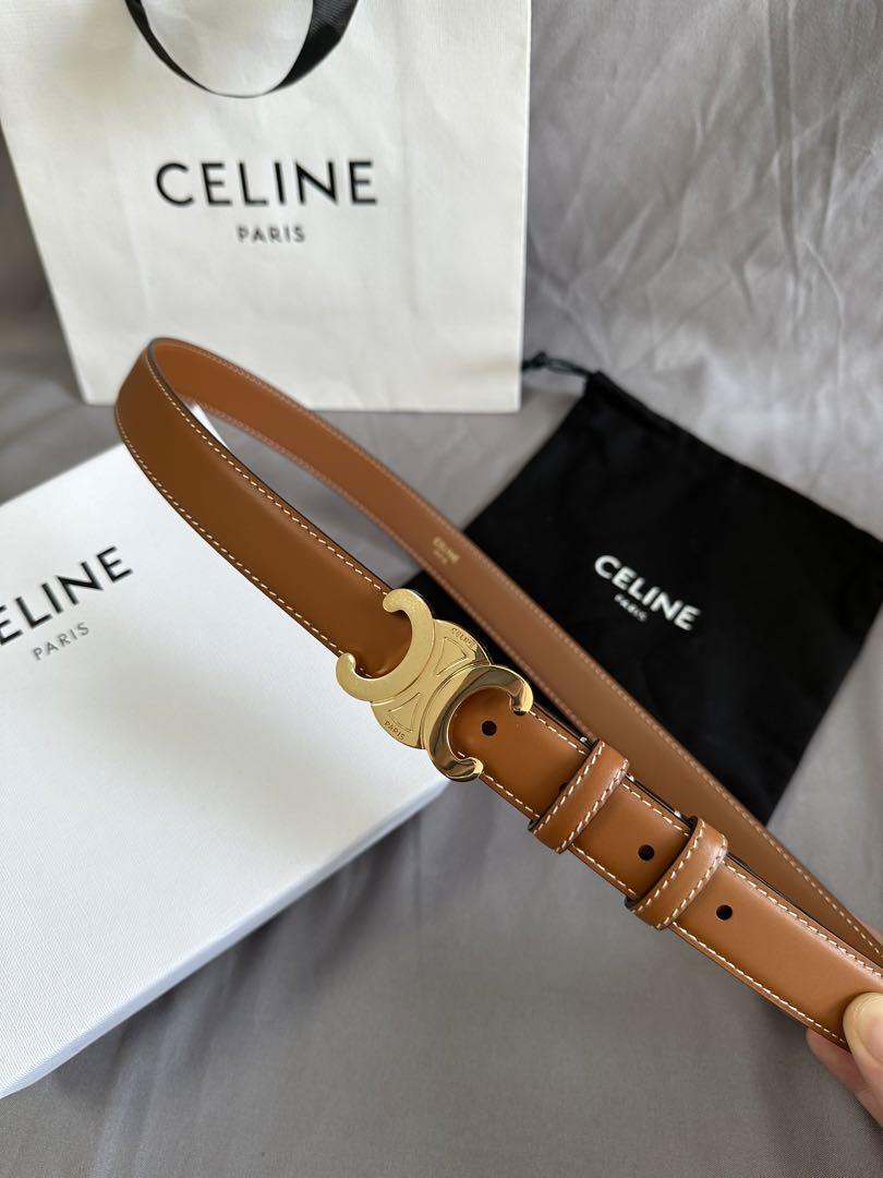 CELINE ブラウンレザーベルト ゴールドバックル EUR85全長約100CM