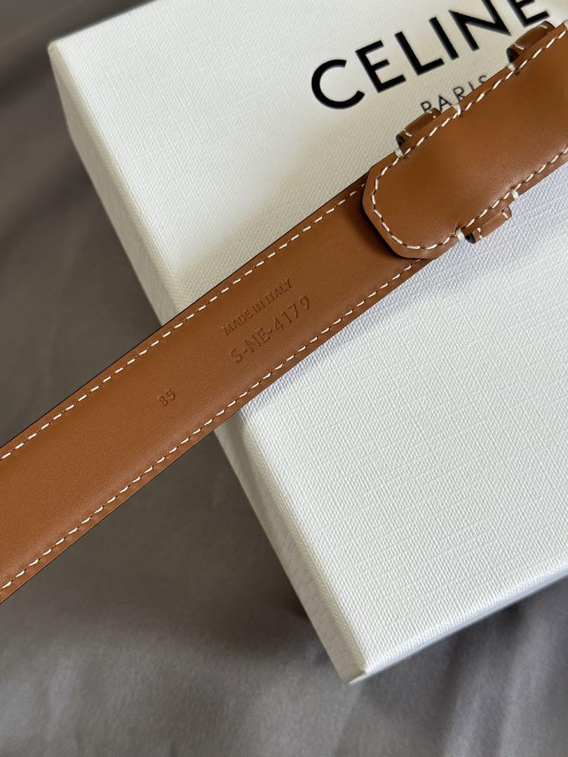CELINE ブラウンレザーベルト ゴールドバックル EUR85全長約100CM