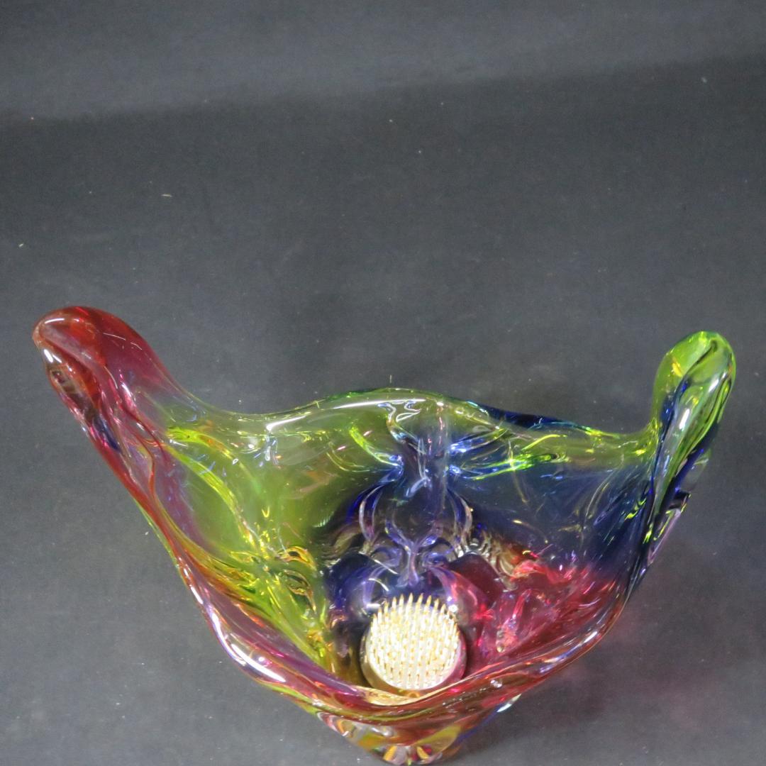 ガラス 花瓶 剣山付き カラフル 斬新 ピンク イエロー ブルー