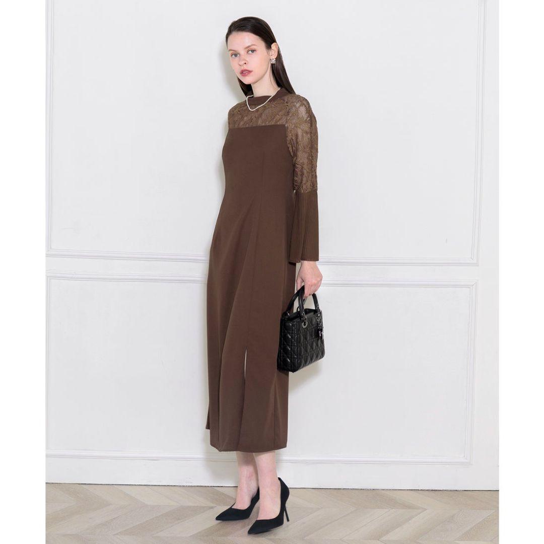 極美品Leja レジャ レース切替スリットAラインロングドレスワンピース 結婚式 レジャ Leja レース切替スリットAラインロングドレスワンピース