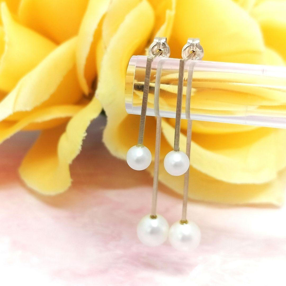 K10 ゴールド パール 真珠 ピアス ぶら下がり 揺れるパール