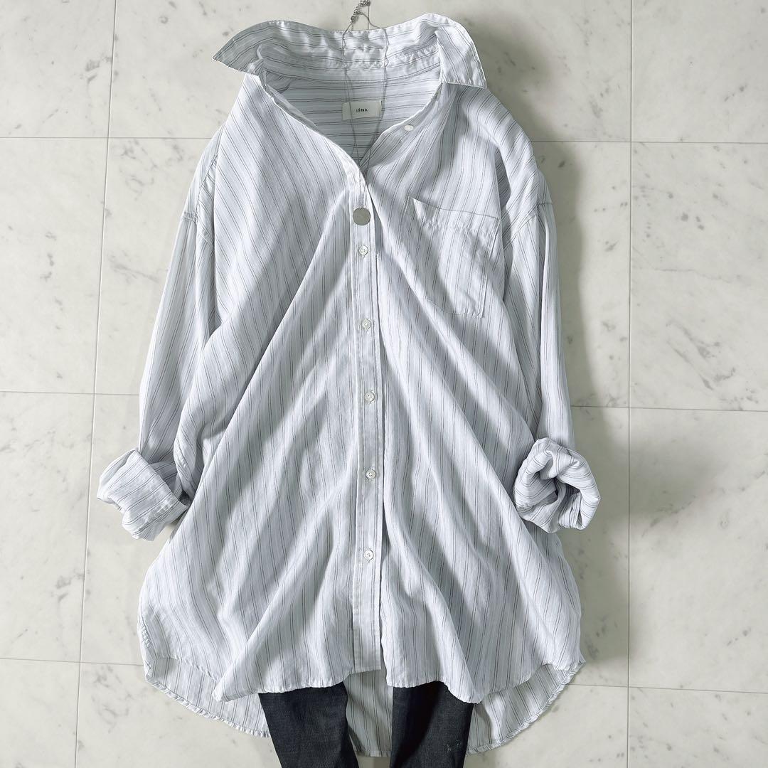 美品♪イエナ リヨセルストライプオーバーシャツ ゆったり とろみシャツ