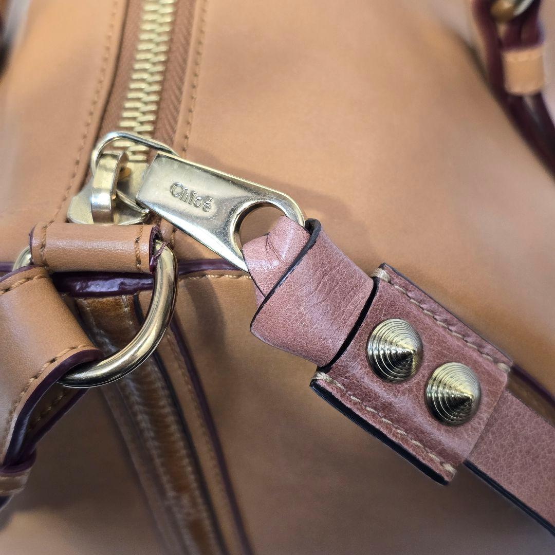 Chloe クロエ サム レザー ミニボストンバッグ キャメル ギャランティ付 Chloe クロエ サム レザー ミニボストンバッグ キャメル ギャランティ付