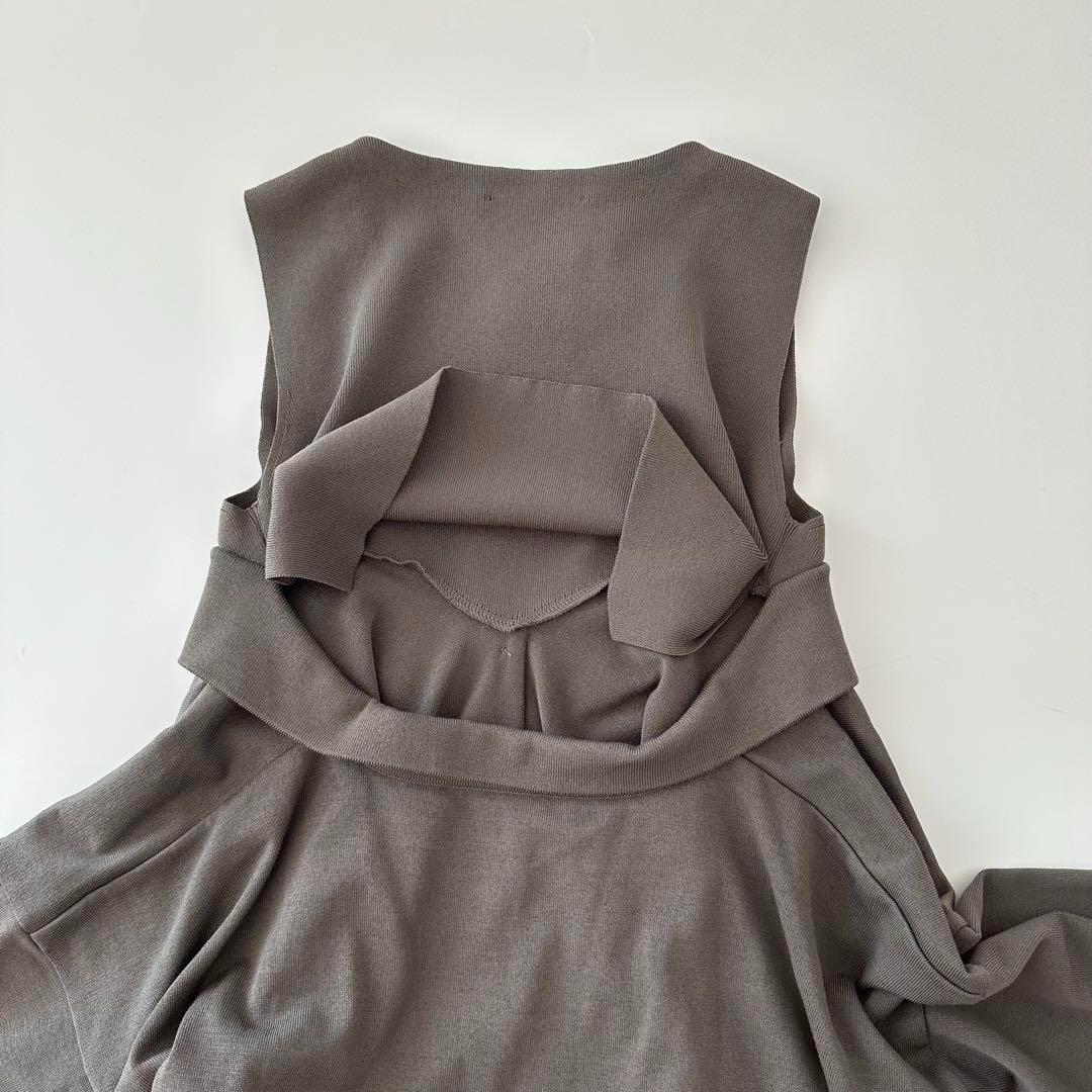 新品 タン TIED LAYERING TOPS 変形 ニット グレー F