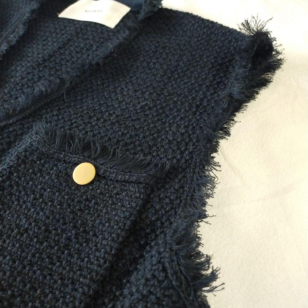 在庫処分 激安 ADAWAS サマーツィードニットベスト ジレ ネイビー（美品✨23SS トップス