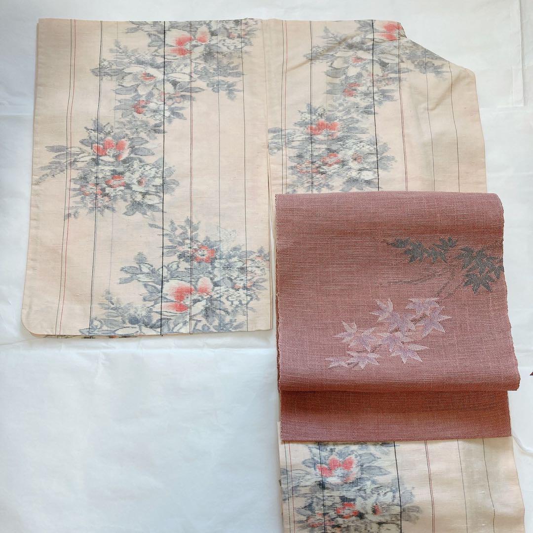 単衣紬 着物 花柄 和装 和服