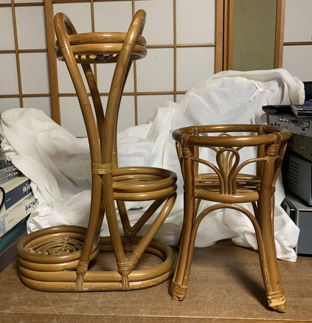 アンティーク!! 籐 ラタン 花台 花器 花瓶 民芸品 2点 現状品!!
