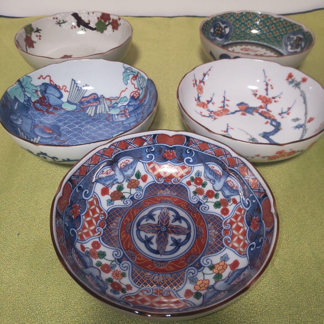 三洋陶器 龍峰窯 金彩 古伊万里 花鳥 5色 絵変 鉢 皿 小鉢