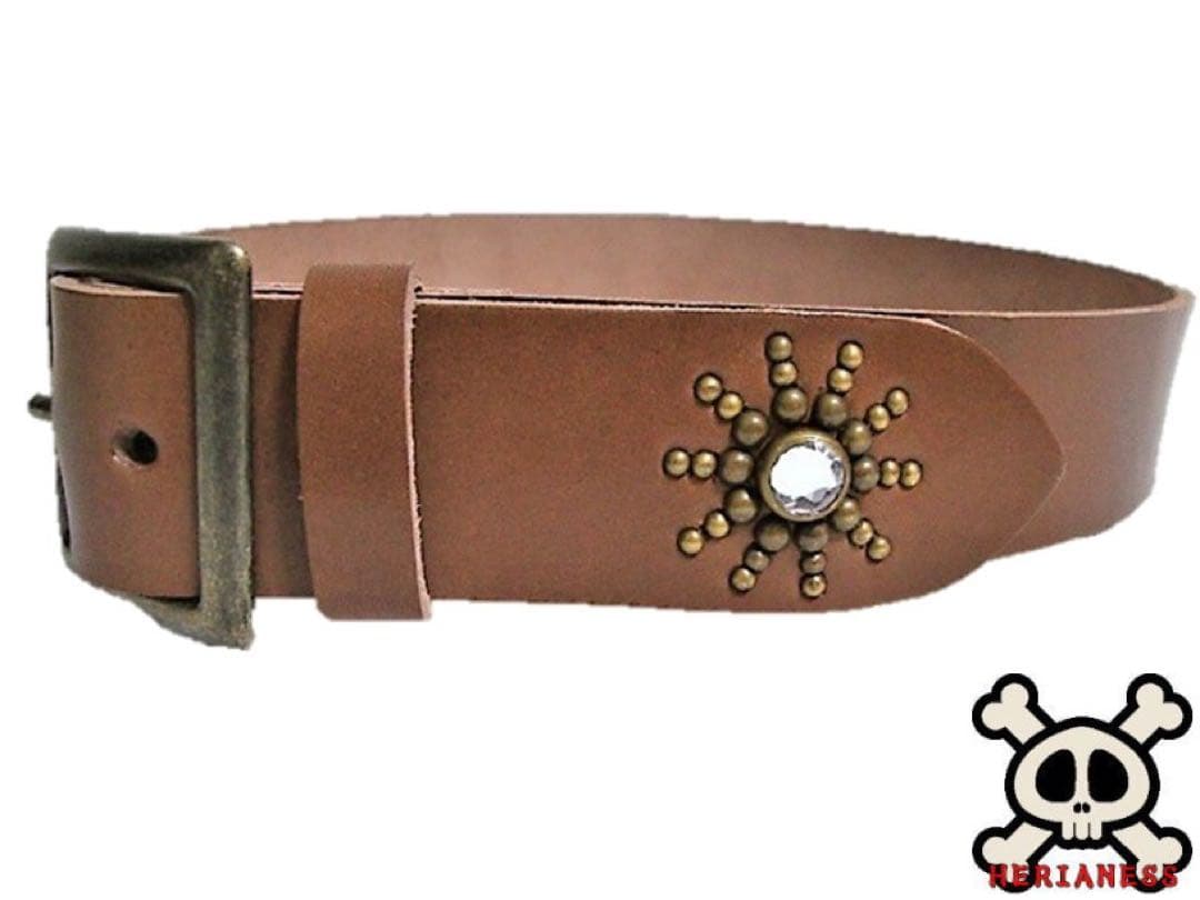 栃木レザー エンドオンリースタッズベルト チョコ（クリスタルスポッツ）