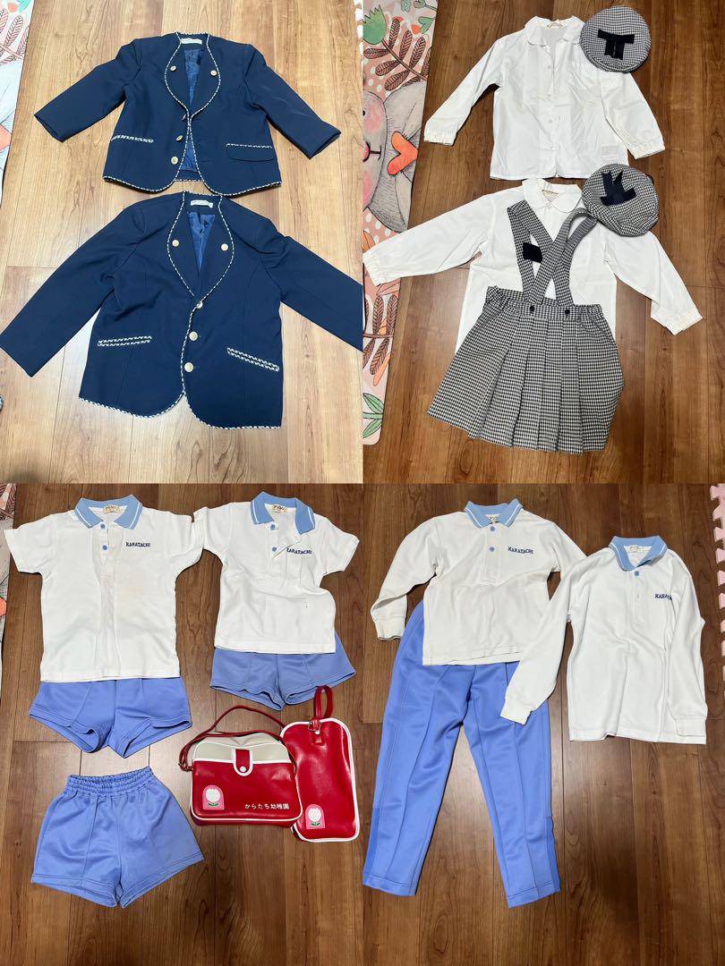 からたち幼稚園の制服、体操服、上靴入れ、通園バックです。
