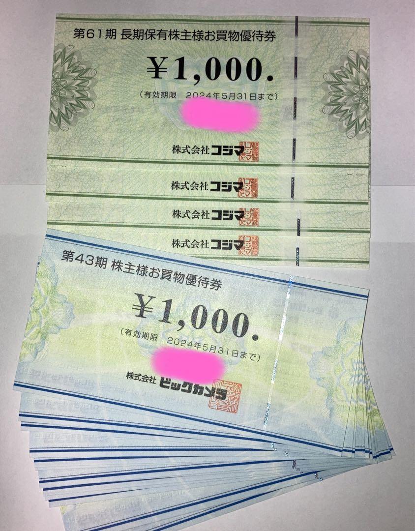 ビックカメラ、コジマ株主優待18000円分