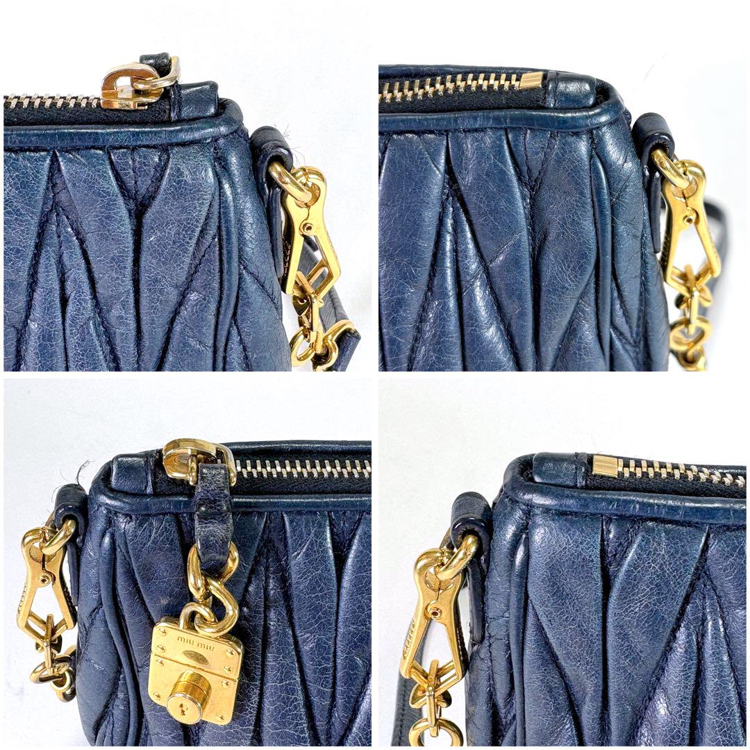 最先端 MIUMIU ネイビー レザー マテラッセ 2way ショルダーバッグ バッグ