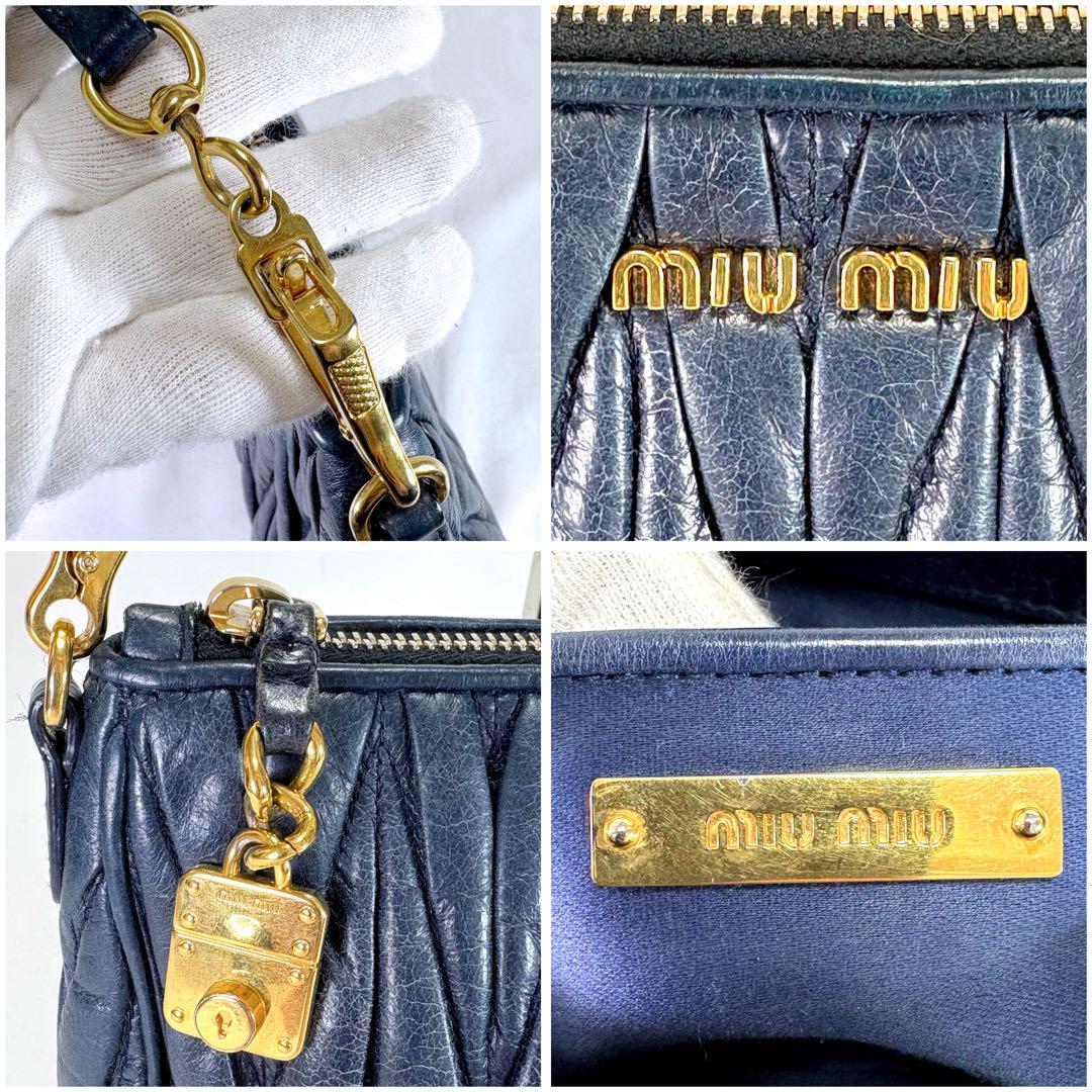 MIUMIU ショルダーバッグ 2way マテラッセ レザー ネイビー