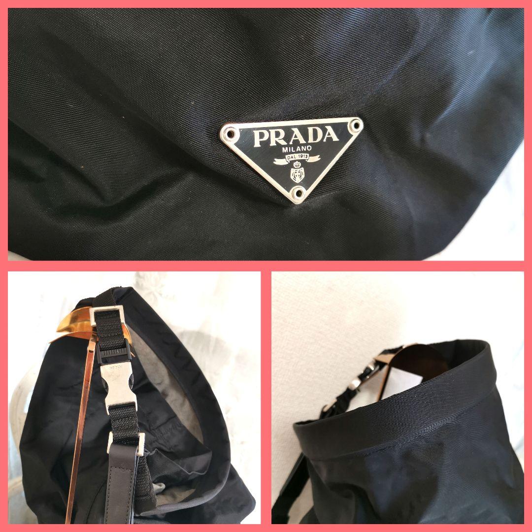 良品】プラダPRADA 大きめ斜めがけワンショルダーバッグ黒 鑑定