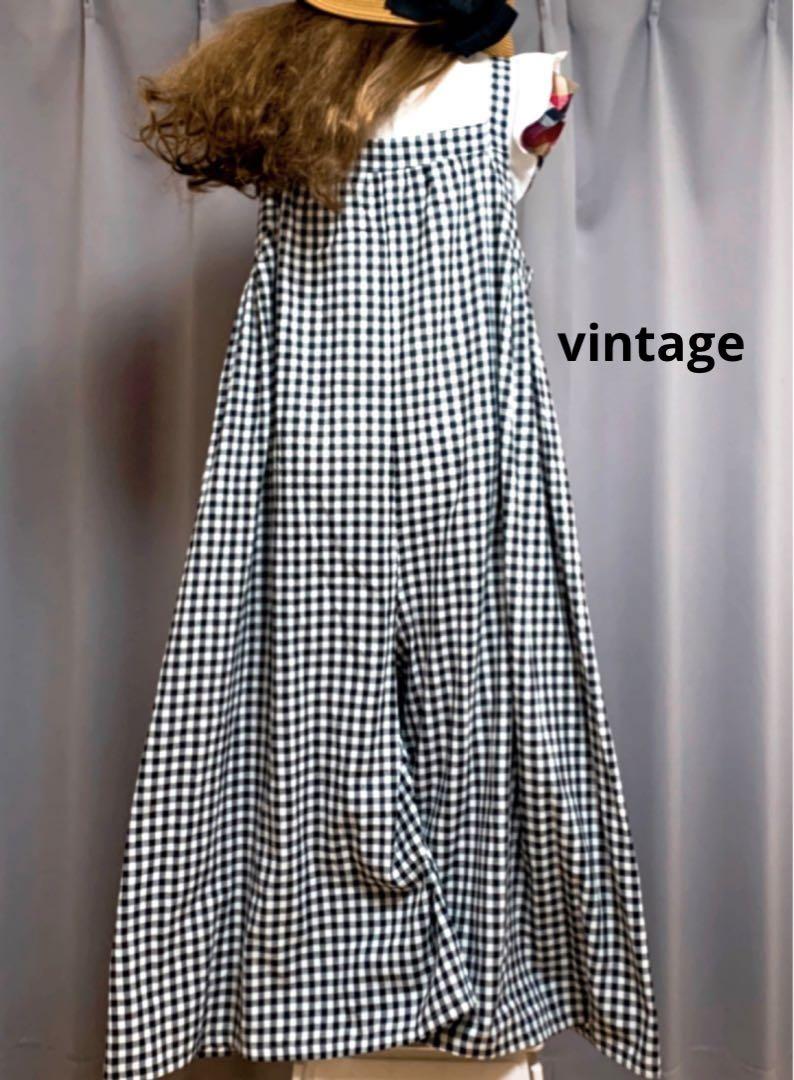 vintage オールインワン サロペット ゆったり チェック 大きいサイズ