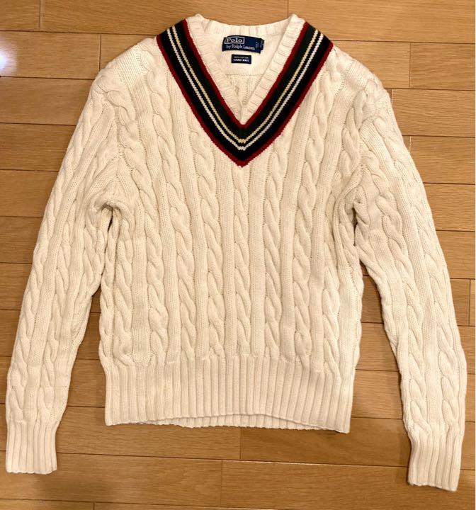 POLOラルフローレン【メンズS〜Mサイズ】手編みVネック チルデンニット