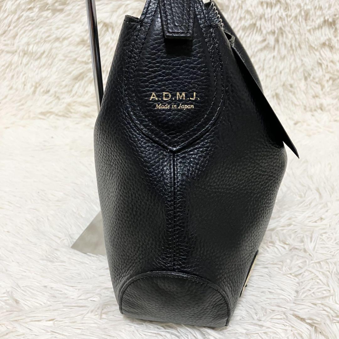 美品】ADMJ ハンド レザー ブラック シボ加工 ゴールド金具