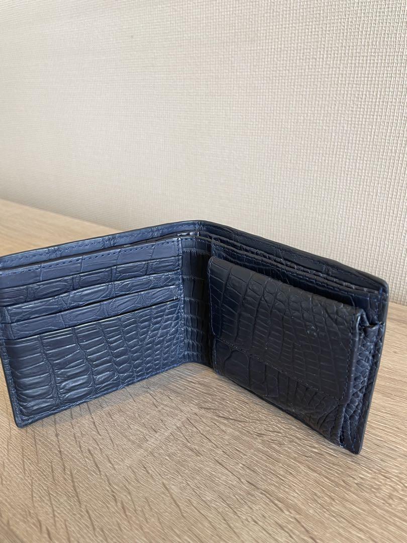ネイビー クロコダイルレザー 二つ折り財布