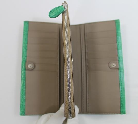 クロコダイル 財布 長財布 本革 束入れ グリーン マット仕上げ 最高品質