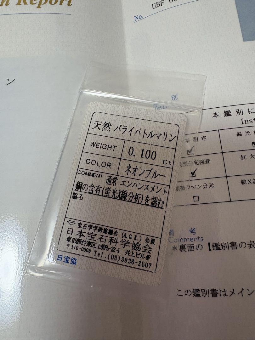 ブラジル産 パライバトルマリン リング 0.1ct K18 鑑書書付き
