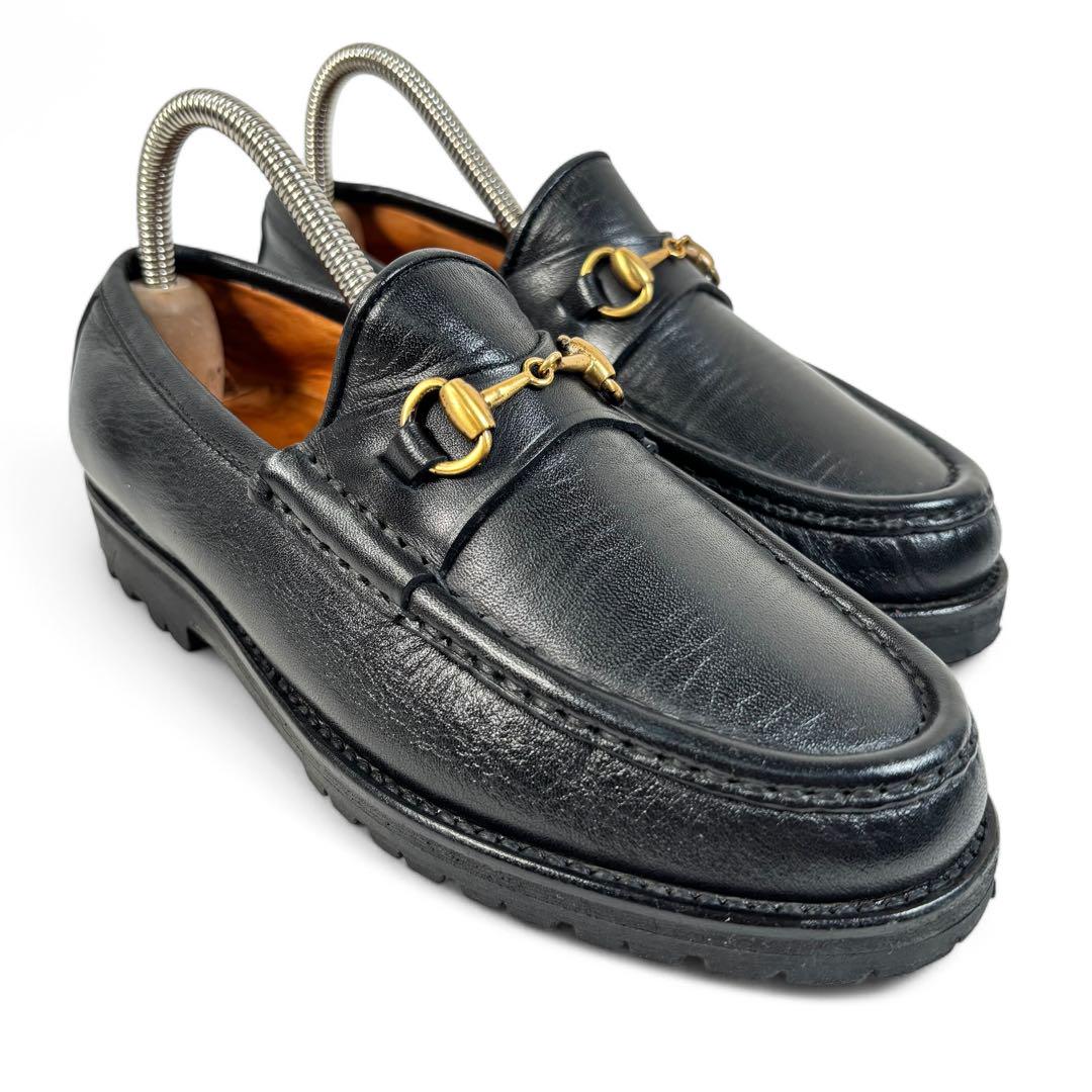 GUCCI グッチ 4 1/2 21.5 レザー ビットローファー ブラック 黒