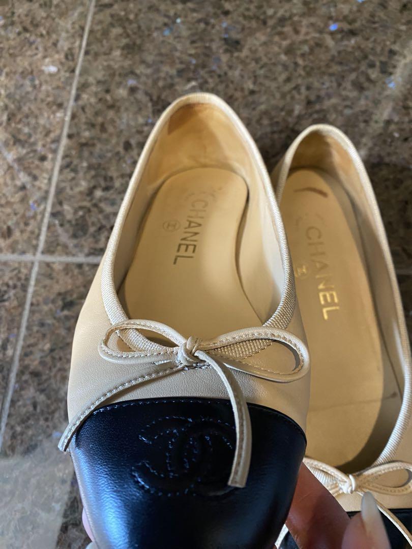 CHANELシャネル バレリーナ バイカラーベージュ35フラットシューズ