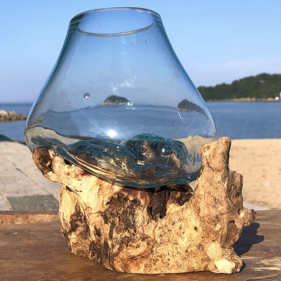 流木ガラス オブジェ中M バリ島 花瓶 金魚鉢 ガーデニング テラリウム アート