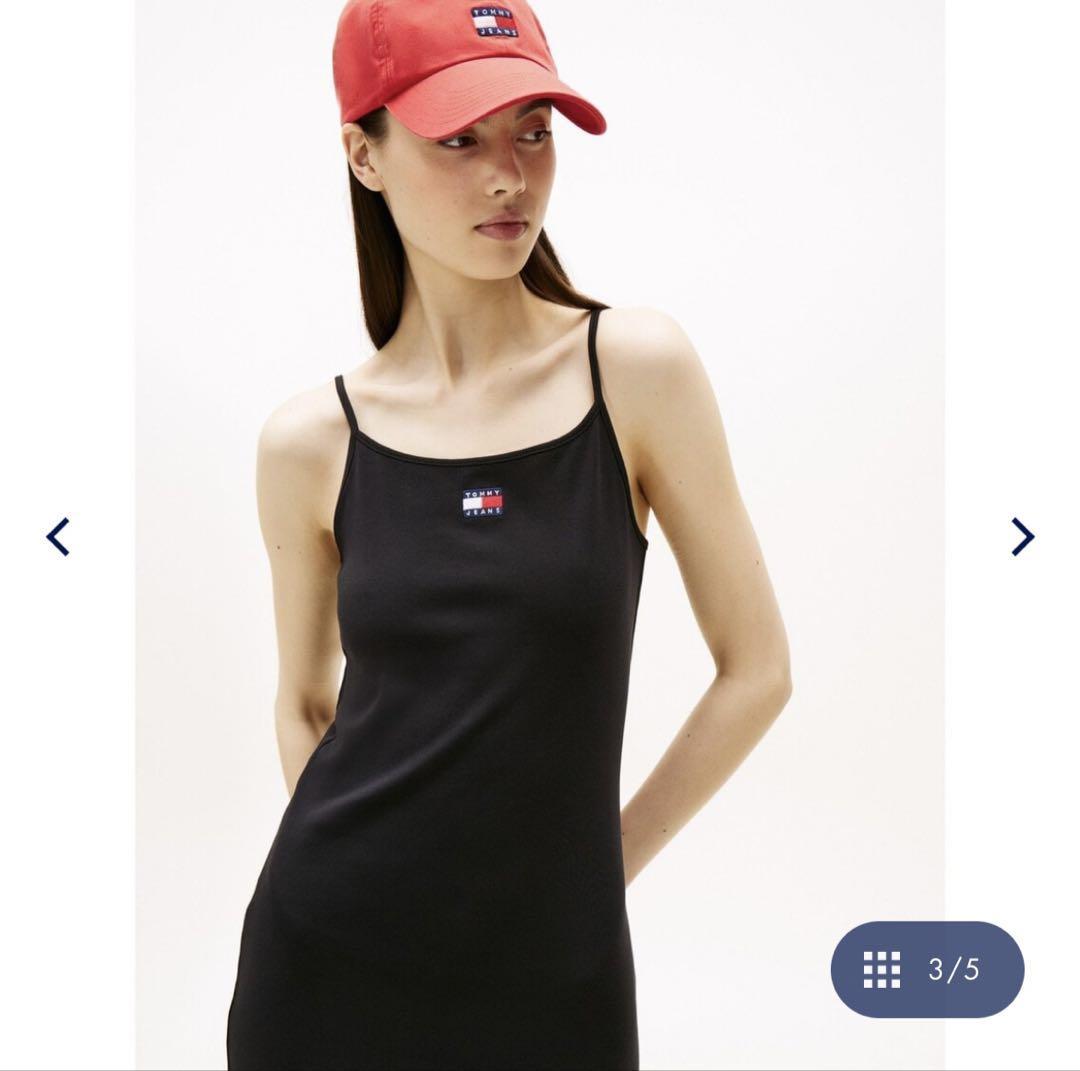 【ウォニョン着用】 JEANS ストラップリブミディワンピース ウォニョン着用TOMMY HILFIGERストラップバッジリブミディ