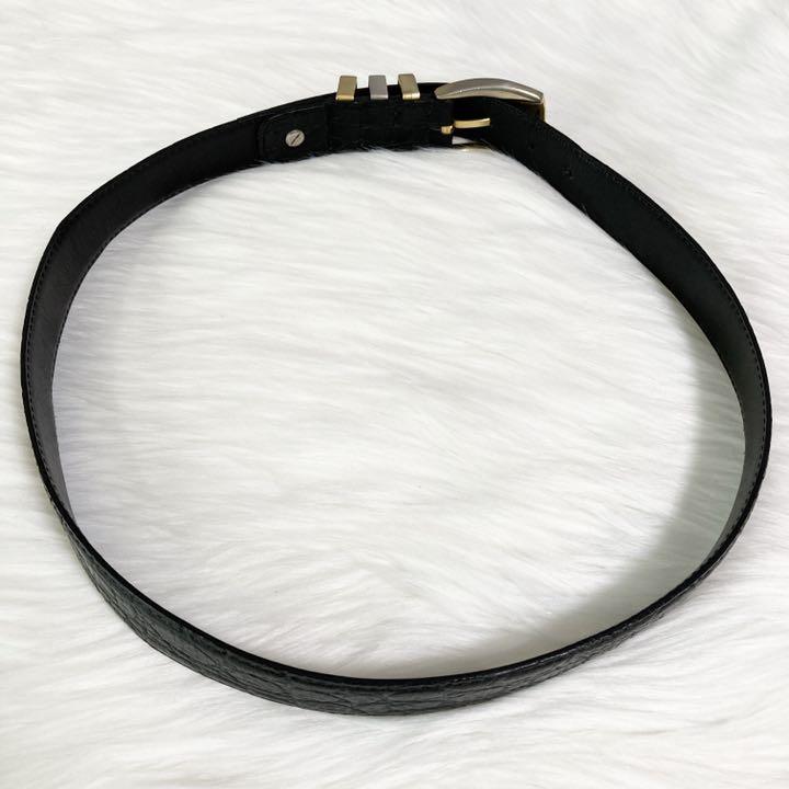 良品】VERSACE クロコ型押し 3連 レザーベルト メデューサ ブラック