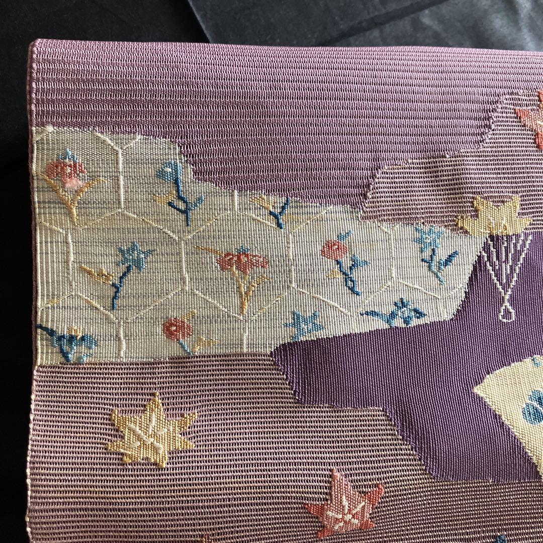 夏物帯 絽綴織 名古屋帯 八寸 松葉仕立て 刺繍 紫 R - メルカリ