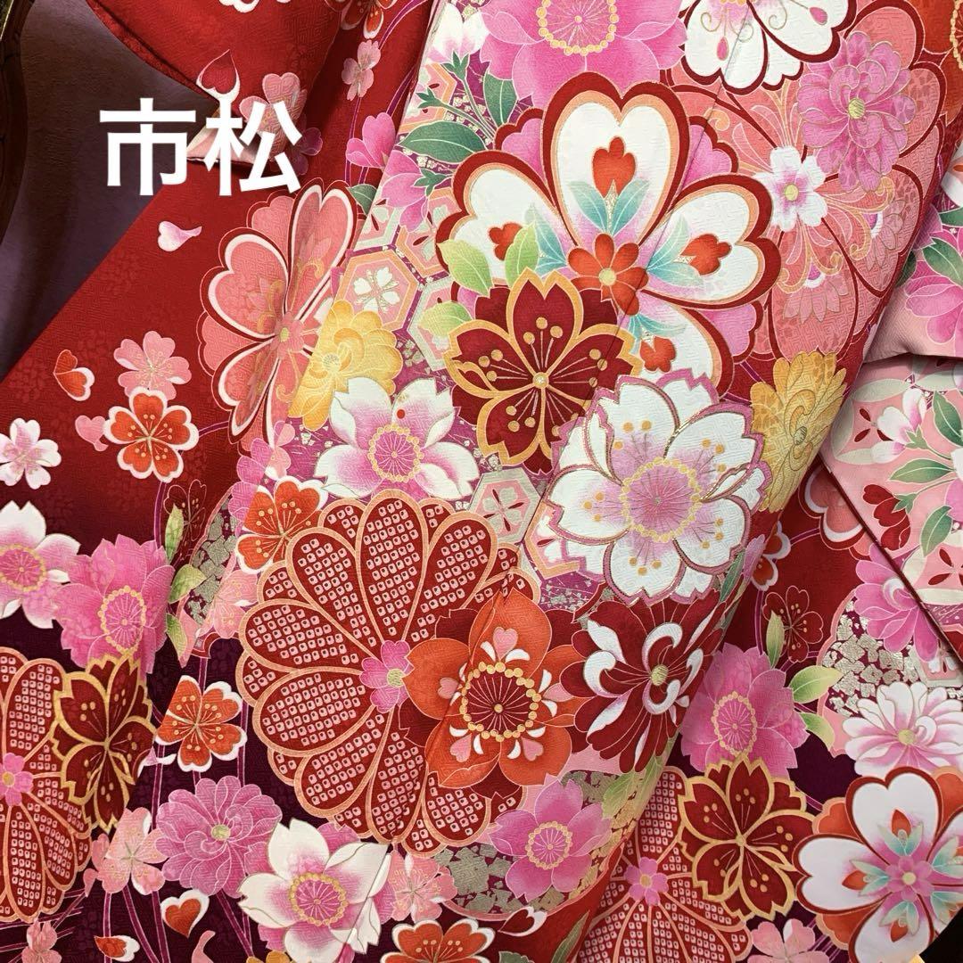 成人式　正絹華やか赤振袖&袋帯等お得な6点セット