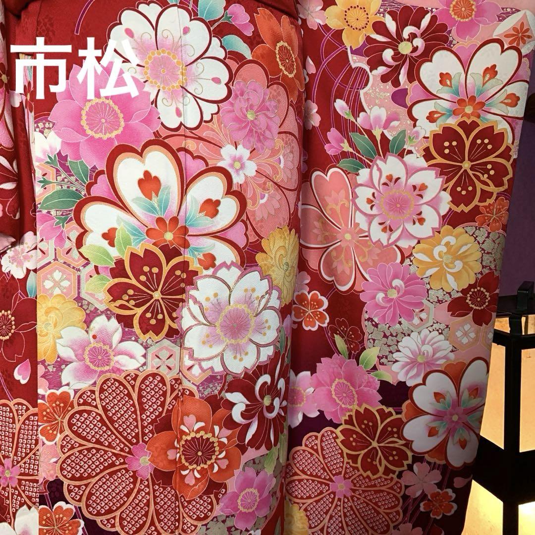 成人式　正絹華やか赤振袖&袋帯等お得な6点セット