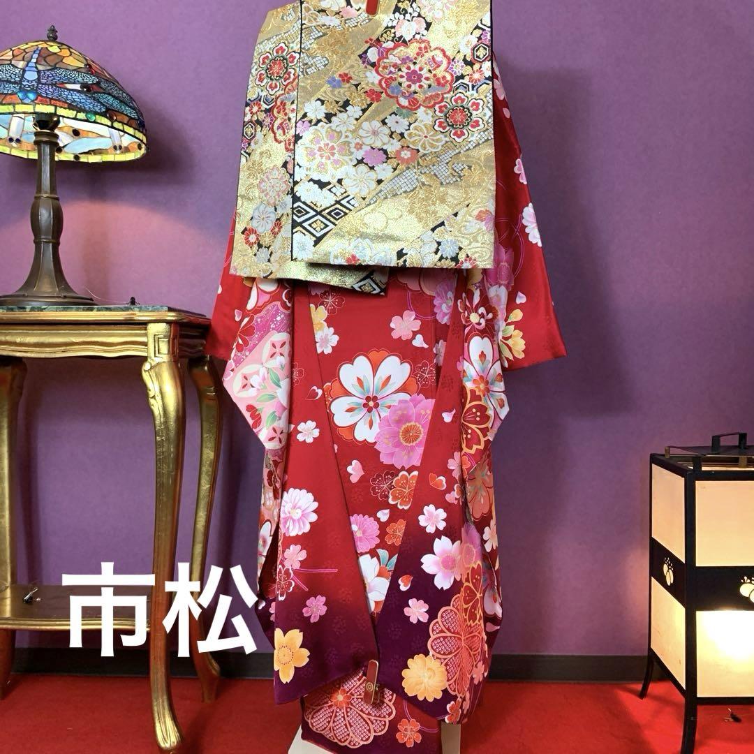 成人式　正絹華やか赤振袖&袋帯等お得な6点セット