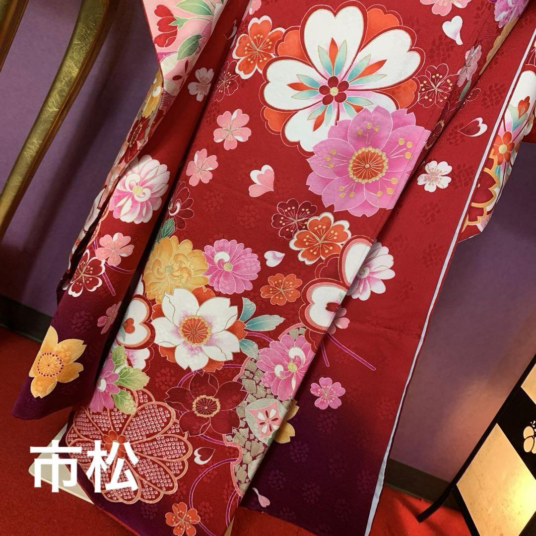 成人式　正絹華やか赤振袖&袋帯等お得な6点セット