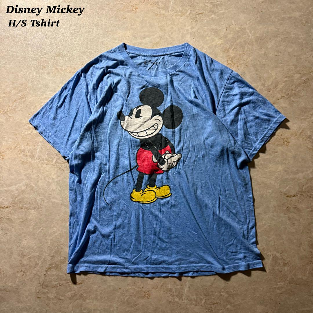 DisneyMickey半袖プリントTシャツ古着ブルーunisex当時物CBOY