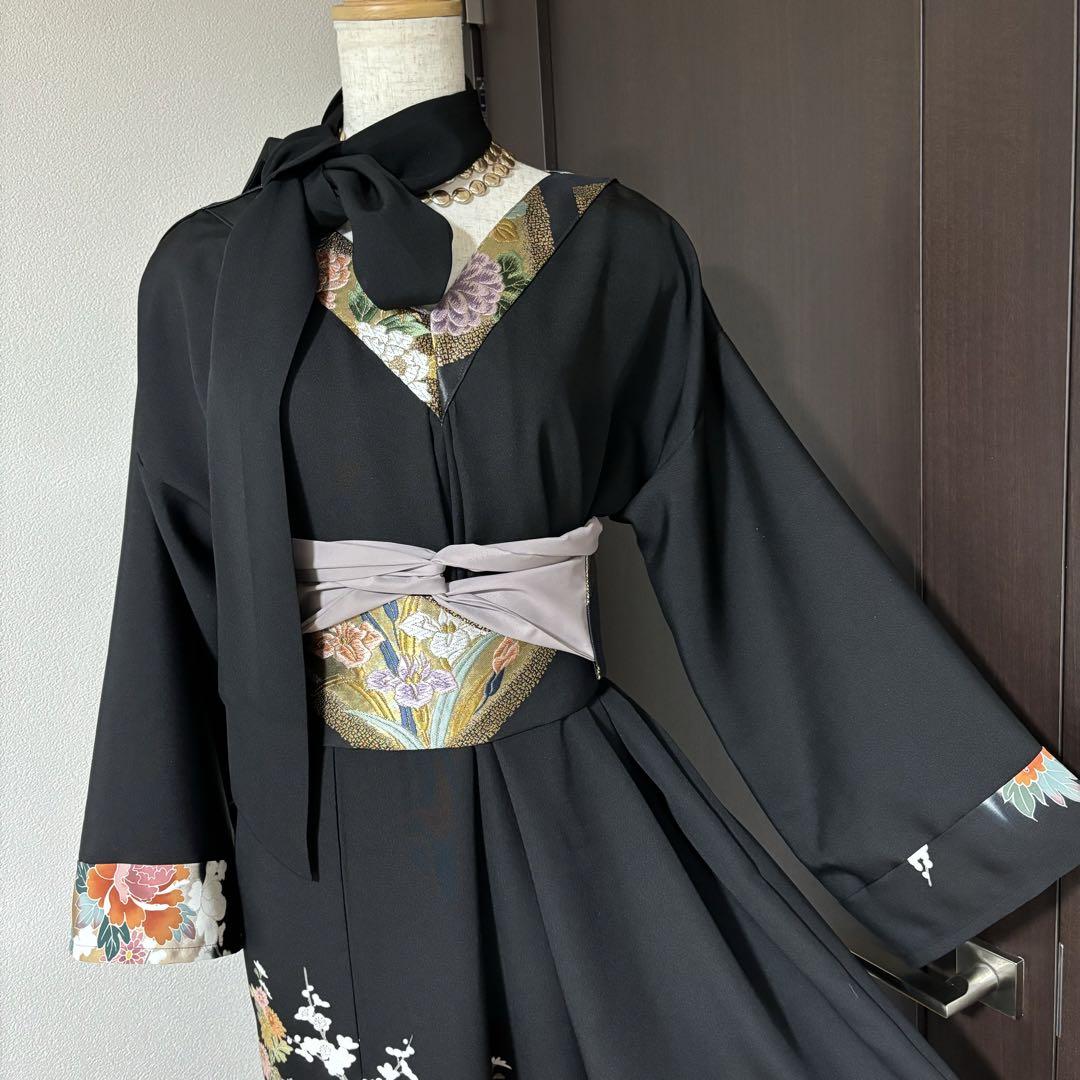 彩着物リメイク♪ 華やかな袋帯と留袖からロングワンピース❣️