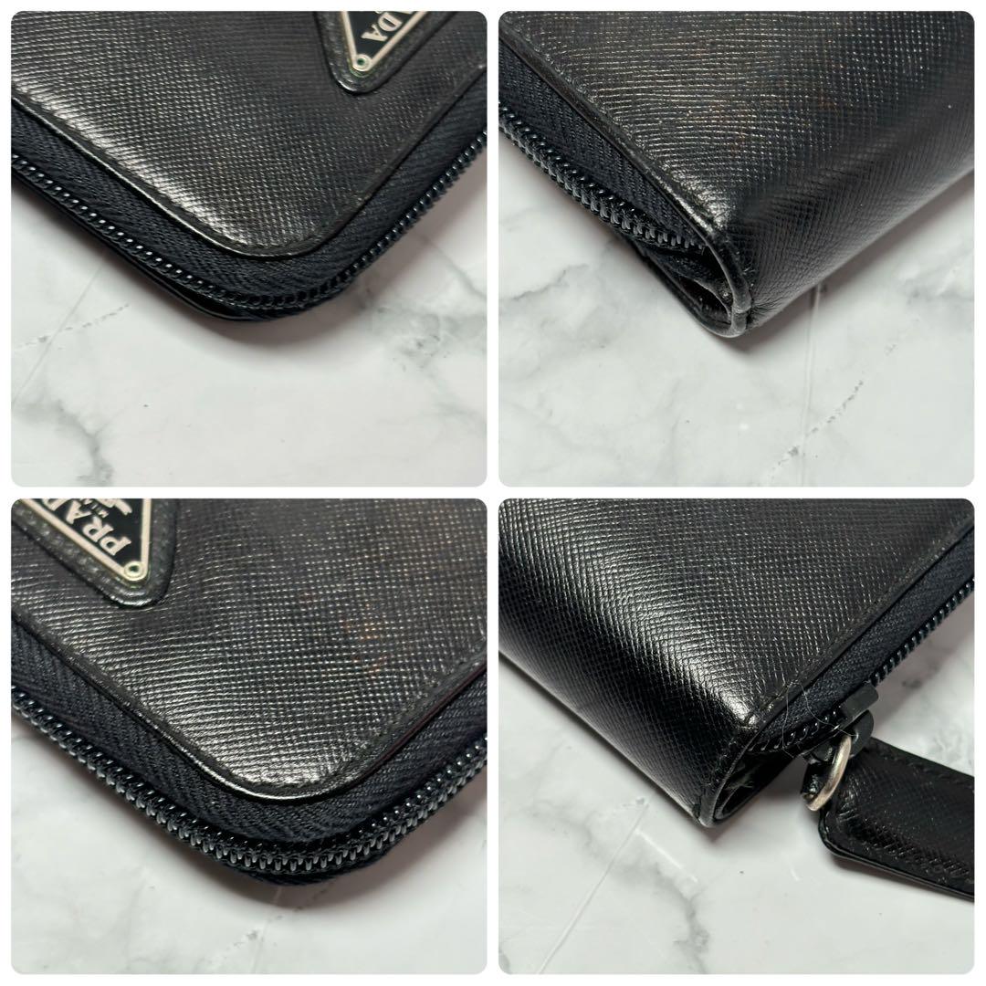 美品✨プラダ 二つ折り財布 サフィアーノレザー 三角ロゴ