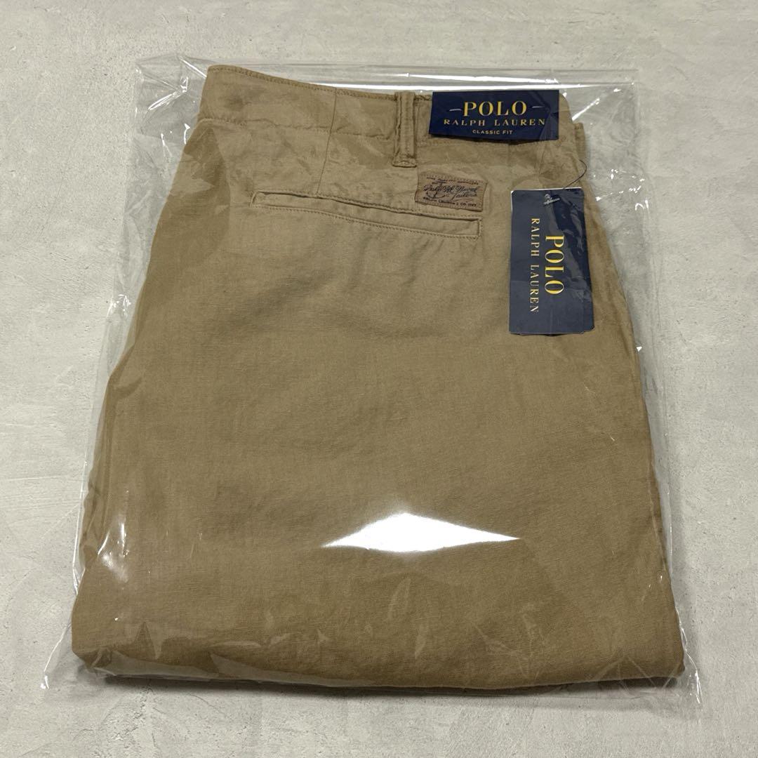 新品 24SS ポロラルフローレン コットンリネン チノショーツ ベージュ