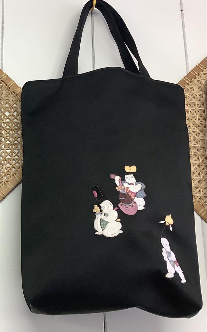 黒い和風刺繍エコバッグ