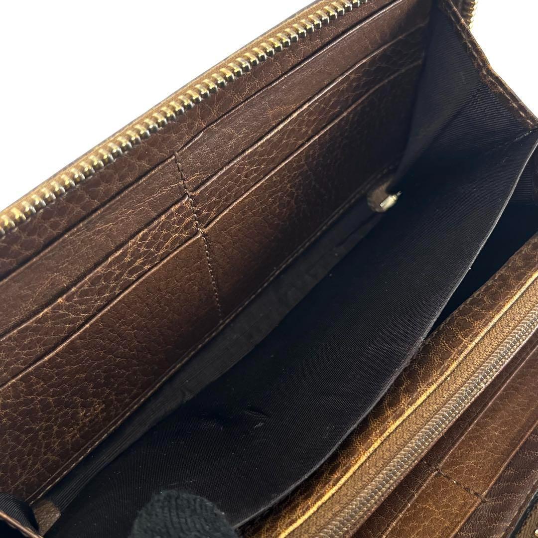 GUCCI グッチ　長財布　ラウンドファスナー　シマ　GG インターロッキング